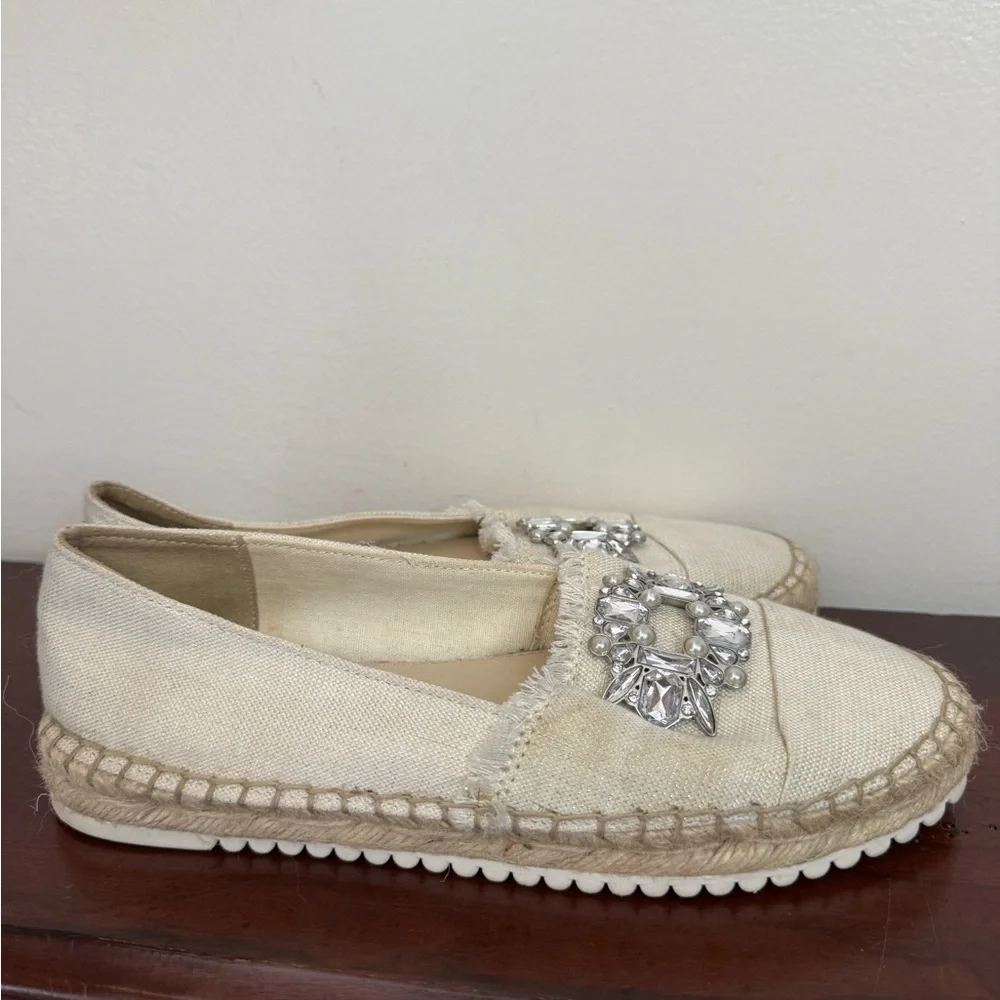 Marc Fischer Women's Beige Espadrilles with Silver Embellishments size 8